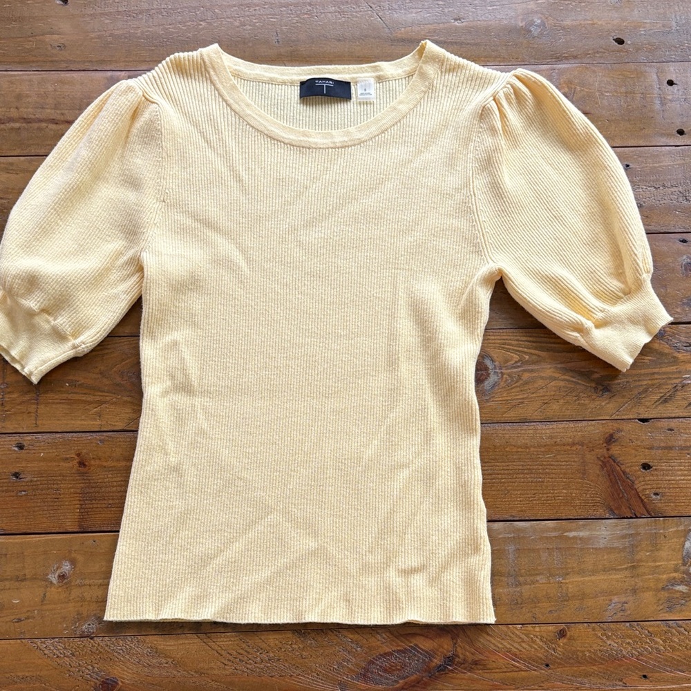 Tahari Yellow Puff Sleeve Top
